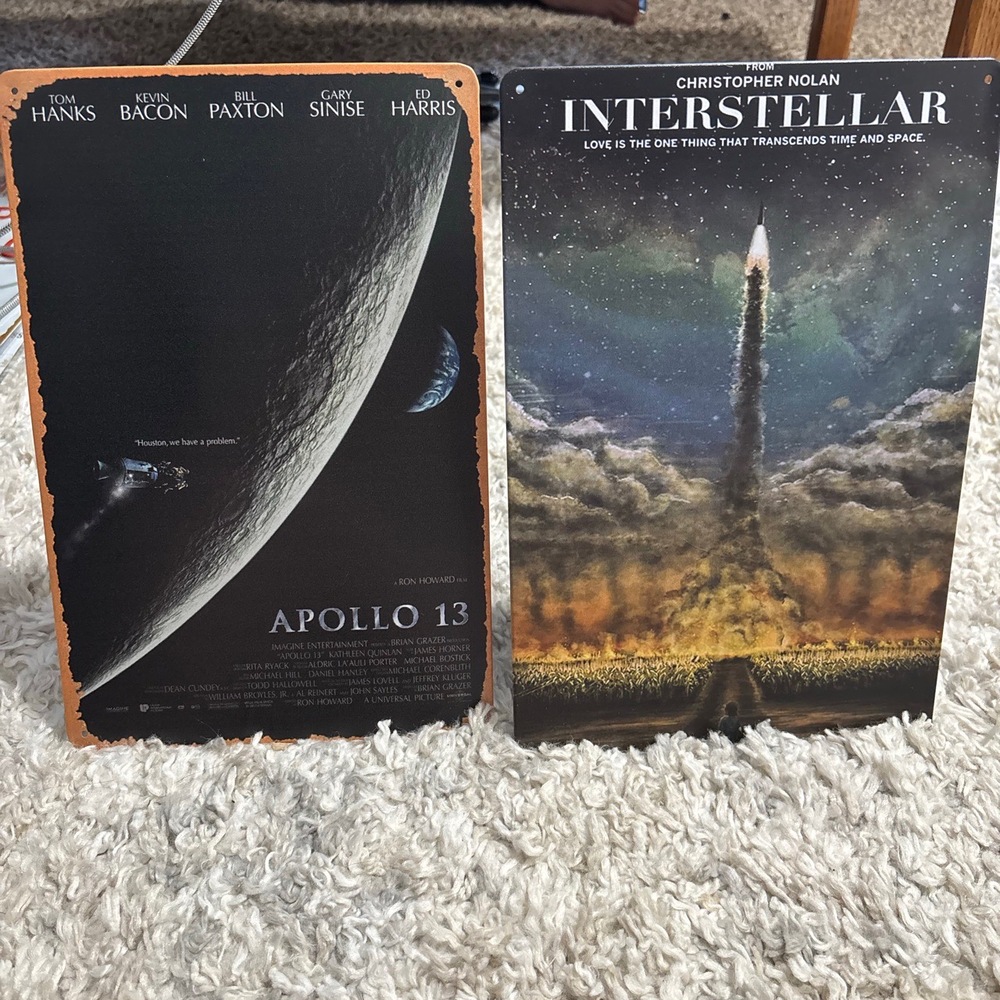 Apollo 13 & Interstellar Movie Poster Metal Tin Signs 8x12 Space Decor 2pc Set
